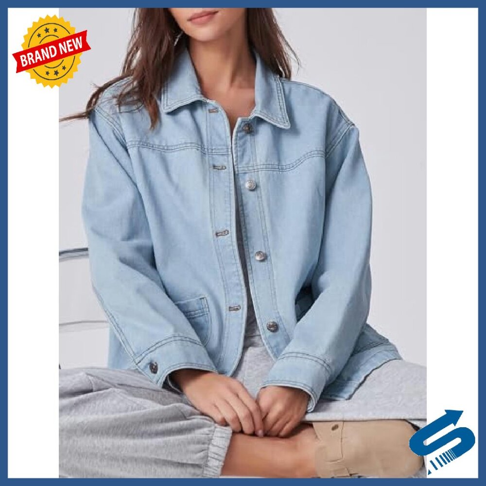 Oversized Denim Jacket Shacket Button Down Long S… - image 6